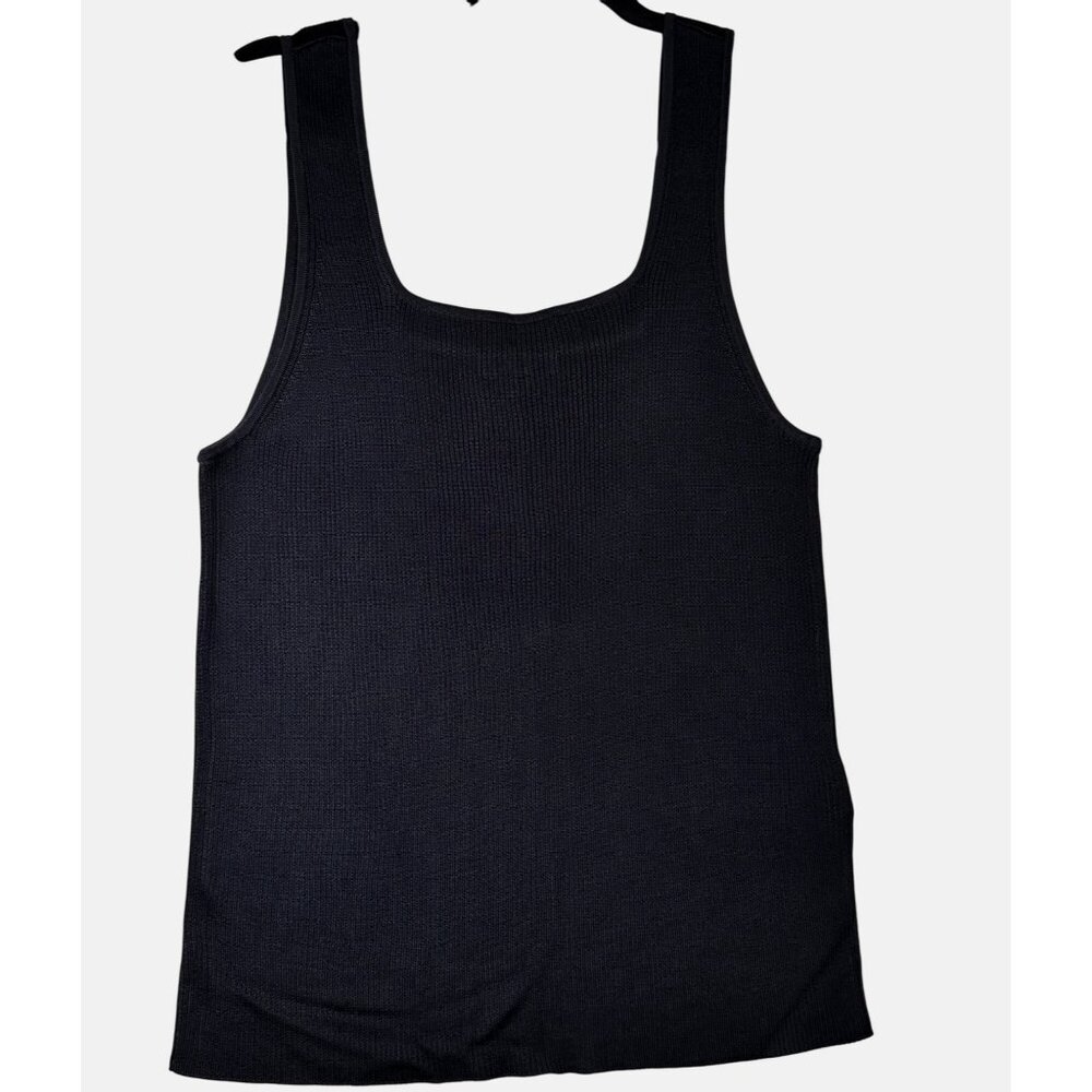 Madewell Square Neck Ribbed Tank Top Black XL Viscose Knit NWT Minimalist - Picture 5 of 10